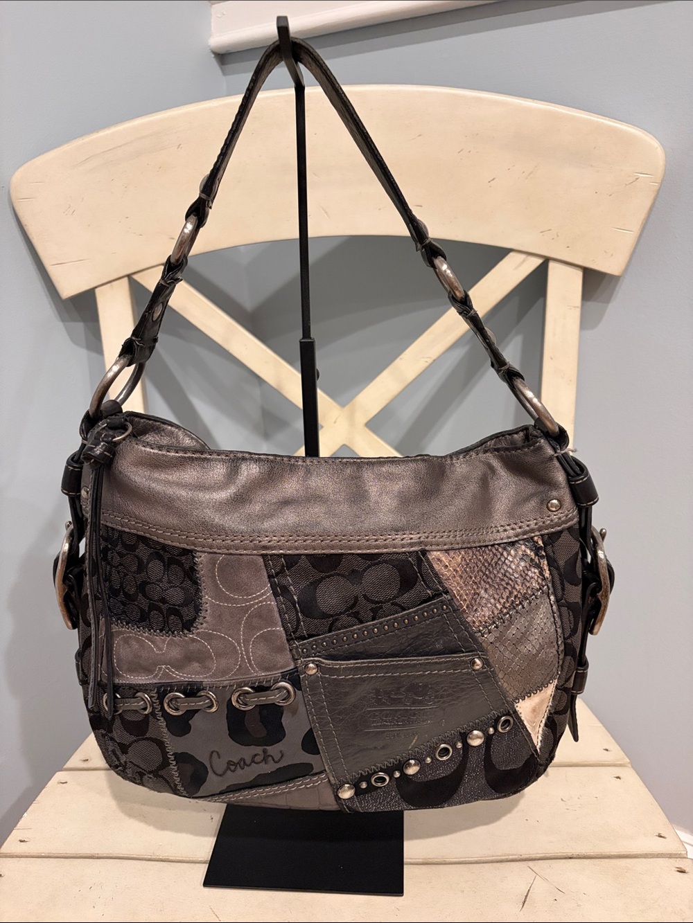 Coach Patchwork Hobo Bag in Metallic Gray Y2K